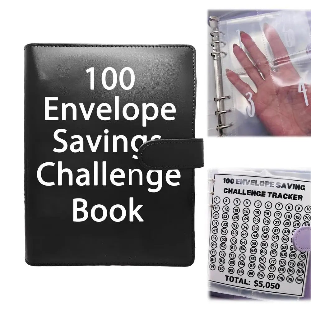 100 Days Envelope Cash Savings Challenge, Saving Money Planner, PU Leather B5 Size Money Saving Book, $5050 Budget Envelopes