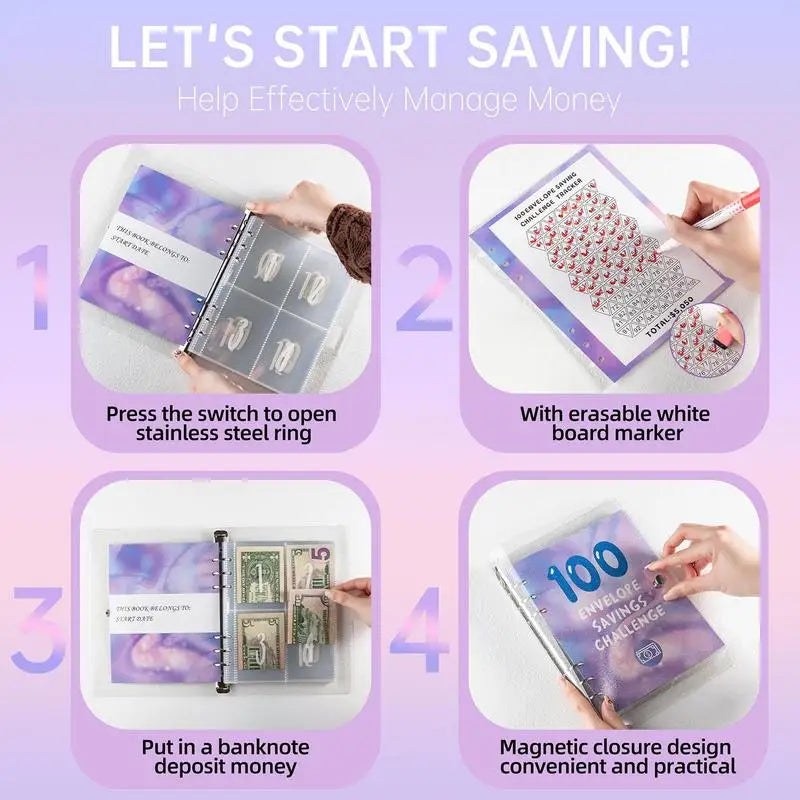 100 Days Envelope Cash Savings Challenge, Saving Money Planner, PU Leather B5 Size Money Saving Book, $5050 Budget Envelopes