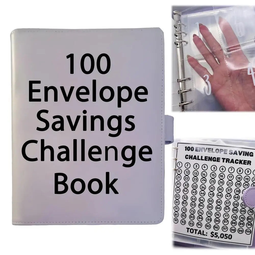 100 Days Envelope Cash Savings Challenge, Saving Money Planner, PU Leather B5 Size Money Saving Book, $5050 Budget Envelopes