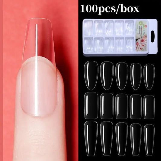 100pcs Clear Transparent False Nails Matte Press On Nail Tips Full Sticker For Nails Manicures Seamless T-shaped Nails Extension